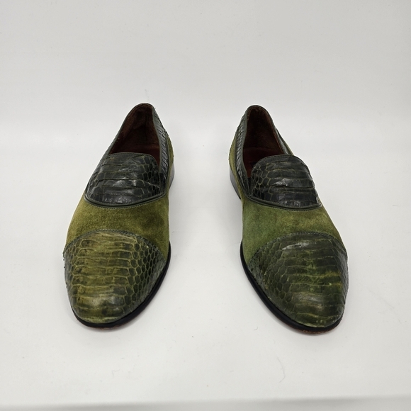 Wens Shoes Men\'s 10 Olive Green Suede & Genuine Snake Loafers Slip-On Exotic main image 7